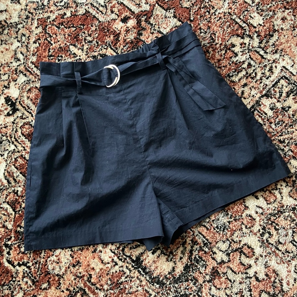 ZARA Navy Blue High Rise Belted Shorts Size Small
